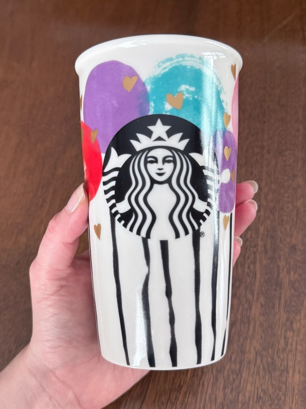 Starbucks 2016 Valentine’s Day Gold Hearts Balloon Travel Mug Coffee Tumbler Cup